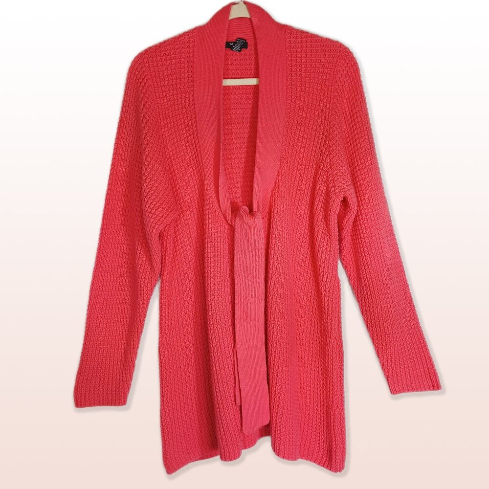Alfani Coral Open Front Knit Sweater with Tie Cotton Blend Size 3X